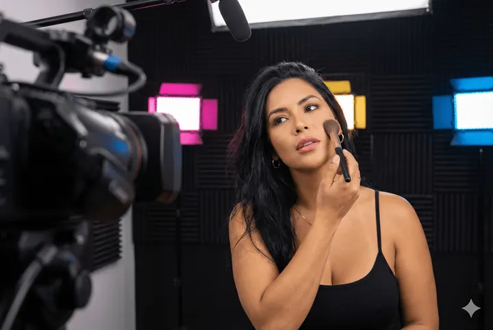 Creator filming a beauty video in a studio